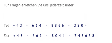 Für Fragen erreichen Sie uns jederzeit unter
info@reiserechtsforum.eu
Tel    +43 - 664 - 8866 - 3204
Fax    +43 - 662 - 8044 - 743638